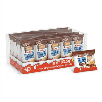 103.5g x 10 Kinder Happy Hippo Cocoa Biscuit Multipack Bulk Box Treat Snack