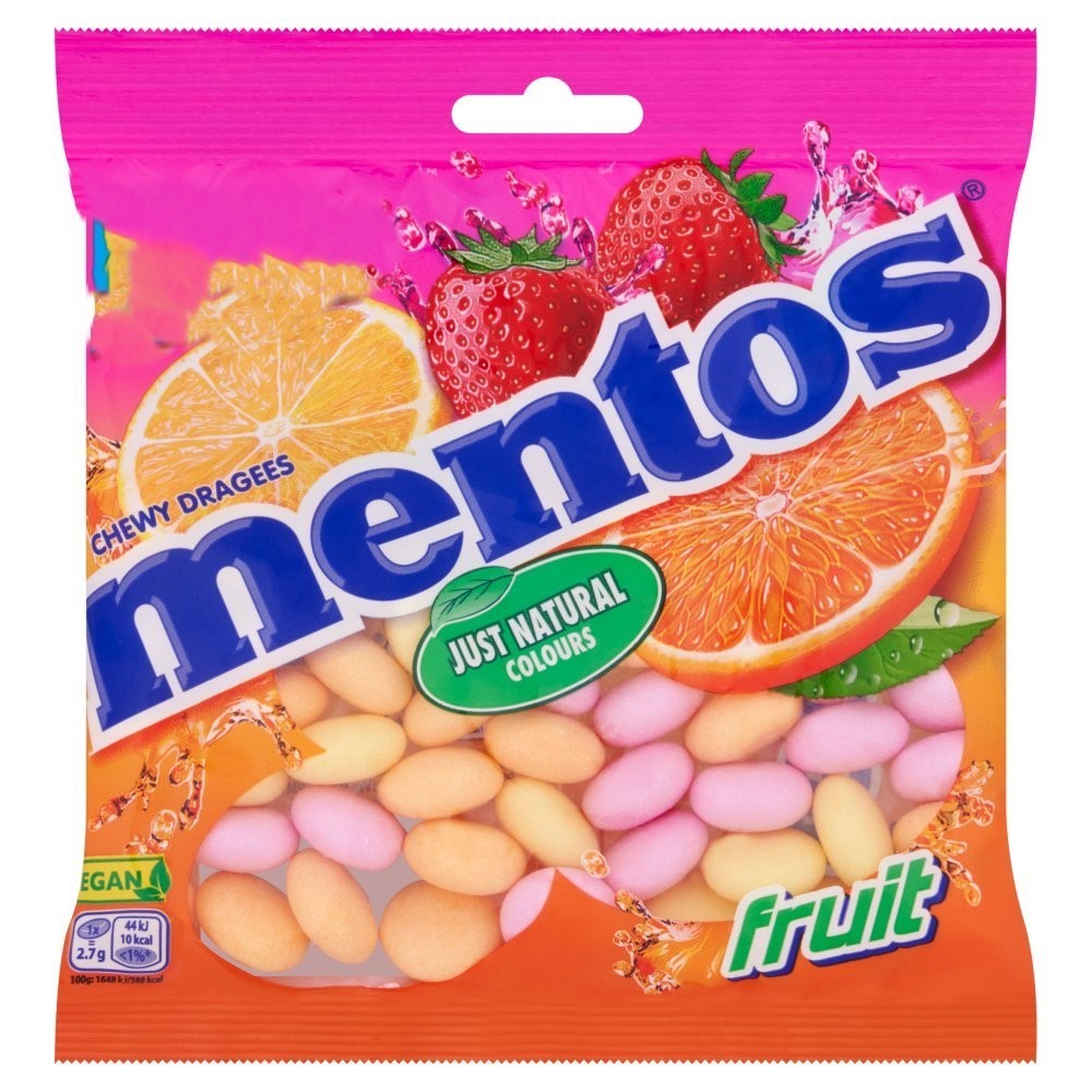 Mentos Chewy Dragees 135g x 12 | Fruit or Mint | Vegan Sweets