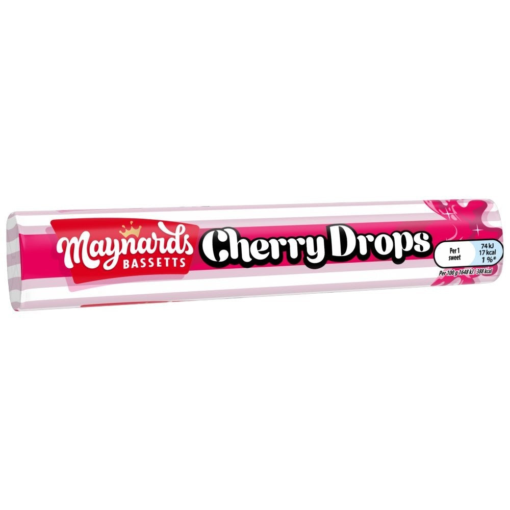 45g Maynards Bassetts Cherry Drops Sweets Roll Bulk Box Multipack British