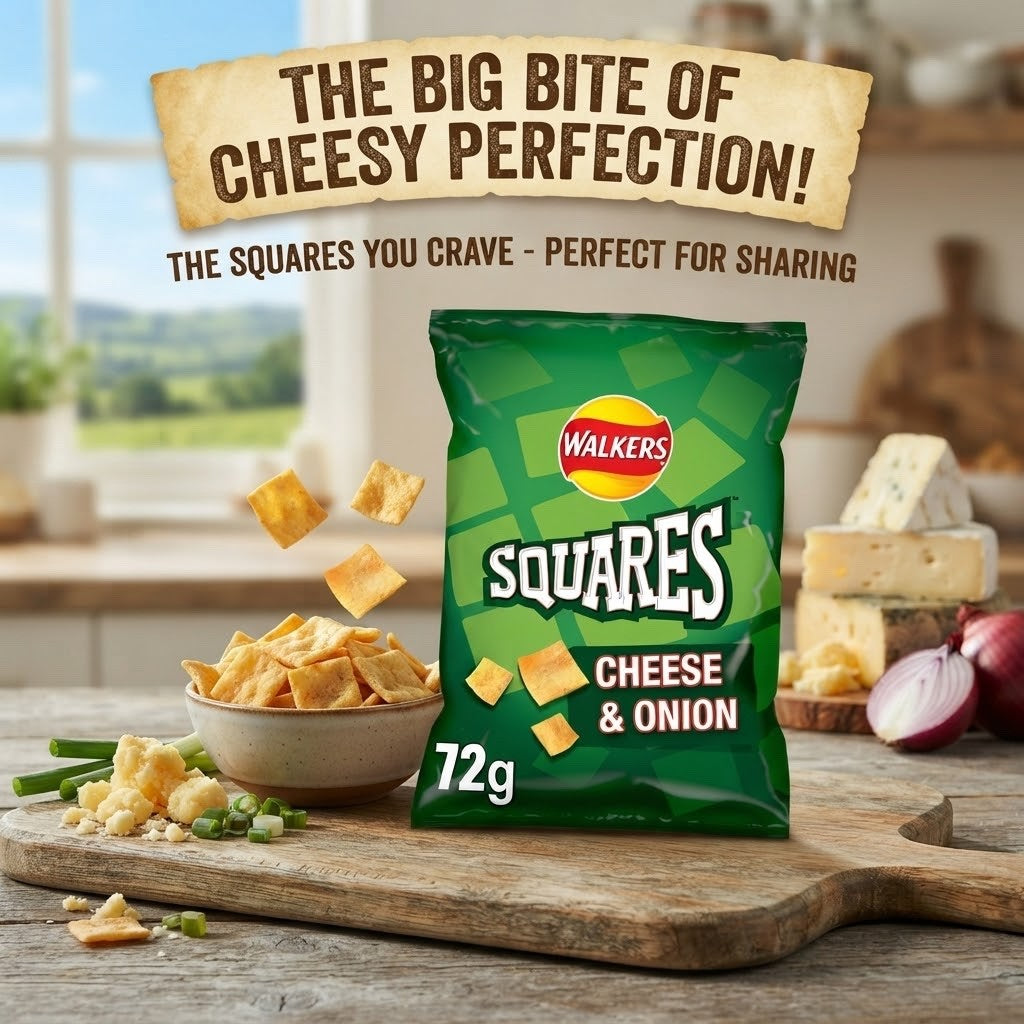 Walkers Squares Cheese & Onion Crisps 72g x 18 | Bulk Sharing Bags
