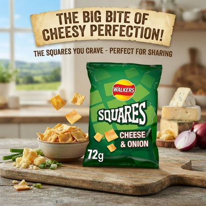 Walkers Squares Cheese & Onion Crisps 72g x 18 | Bulk Sharing Bags