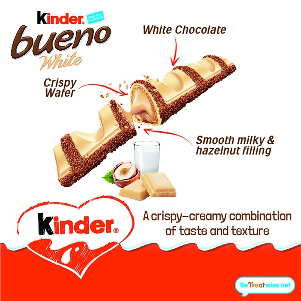39g x 30 Kinder Bueno White Chocolate & Hazelnut Wafer Biscuit Snack Bar