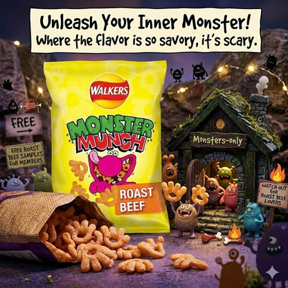 Walkers Monster Munch Crisps 72g x 18 | Pickled Onion, Flamin' Hot & Roast Beef