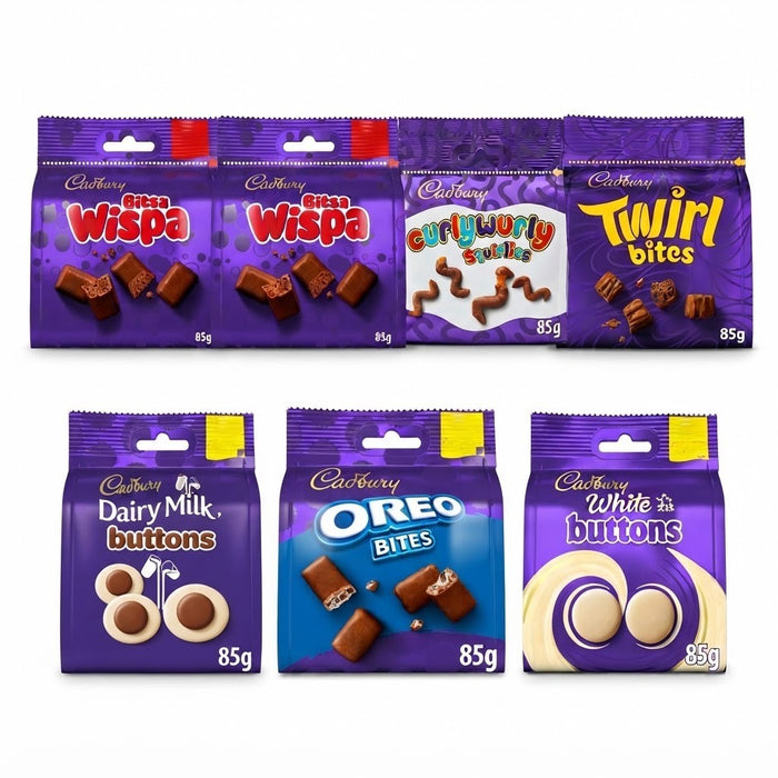 Cadbury Chocolate Bitesize Bags 85g Assortment Variety Pack - Wispa, Twirl, Oreo
