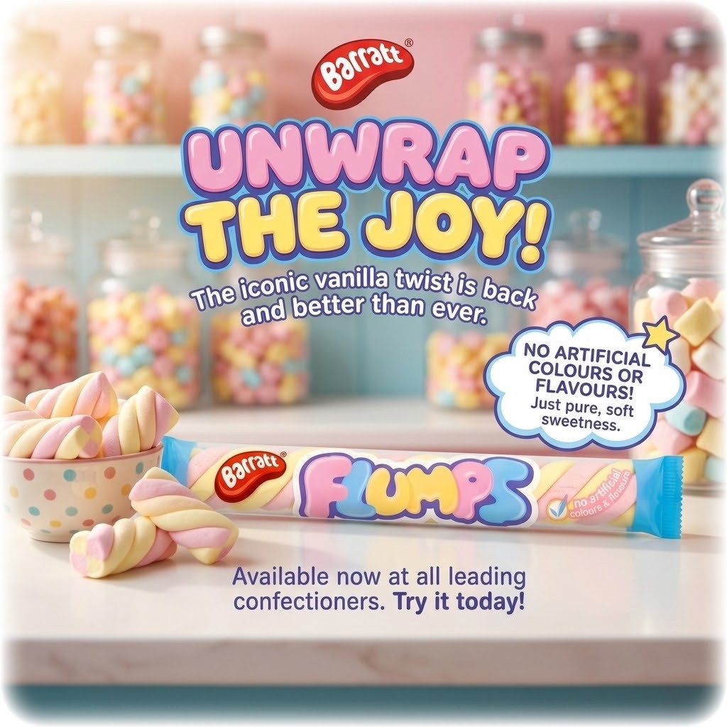 20g x 50 Barratt Flumps Vanilla Marshmallow Twists Fluffy Soft Sweets Pack