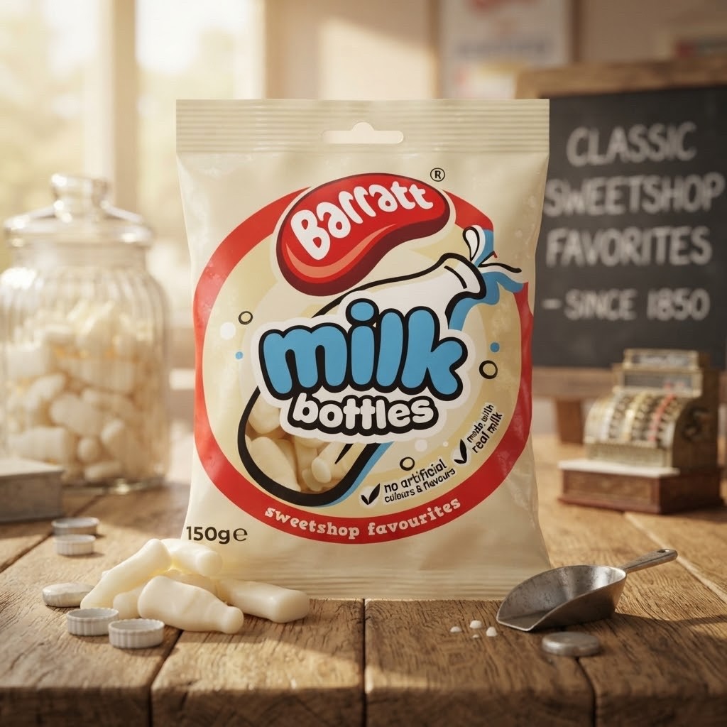 Barratt Milk Bottles Sweets 150g x 12 | Real Milk | Retro Sweetshop Classic
