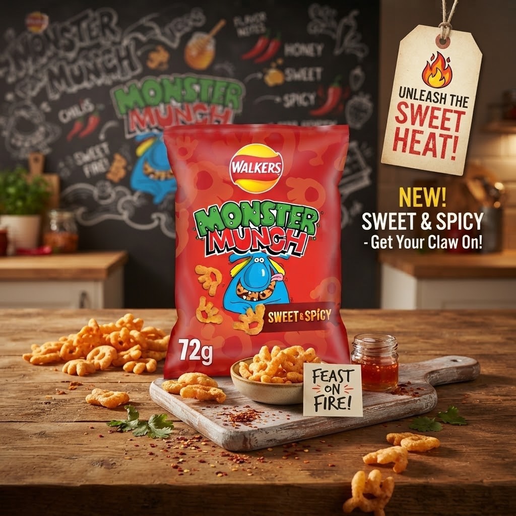 Walkers Monster Munch Crisps 72g x 18 | Pickled Onion, Flamin' Hot & Roast Beef