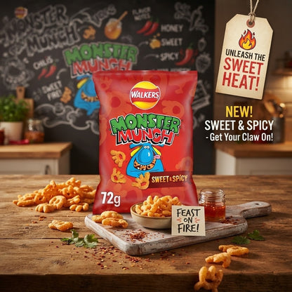 Walkers Monster Munch Crisps 72g x 18 | Pickled Onion, Flamin' Hot & Roast Beef
