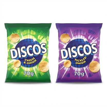 Discos Crisps 70g x 16 | Cheese & Onion or Pickled Onion | Vegetarian