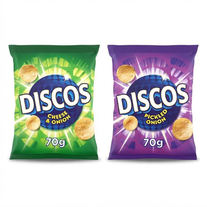 Discos Crisps 70g x 16 | Cheese & Onion or Pickled Onion | Vegetarian