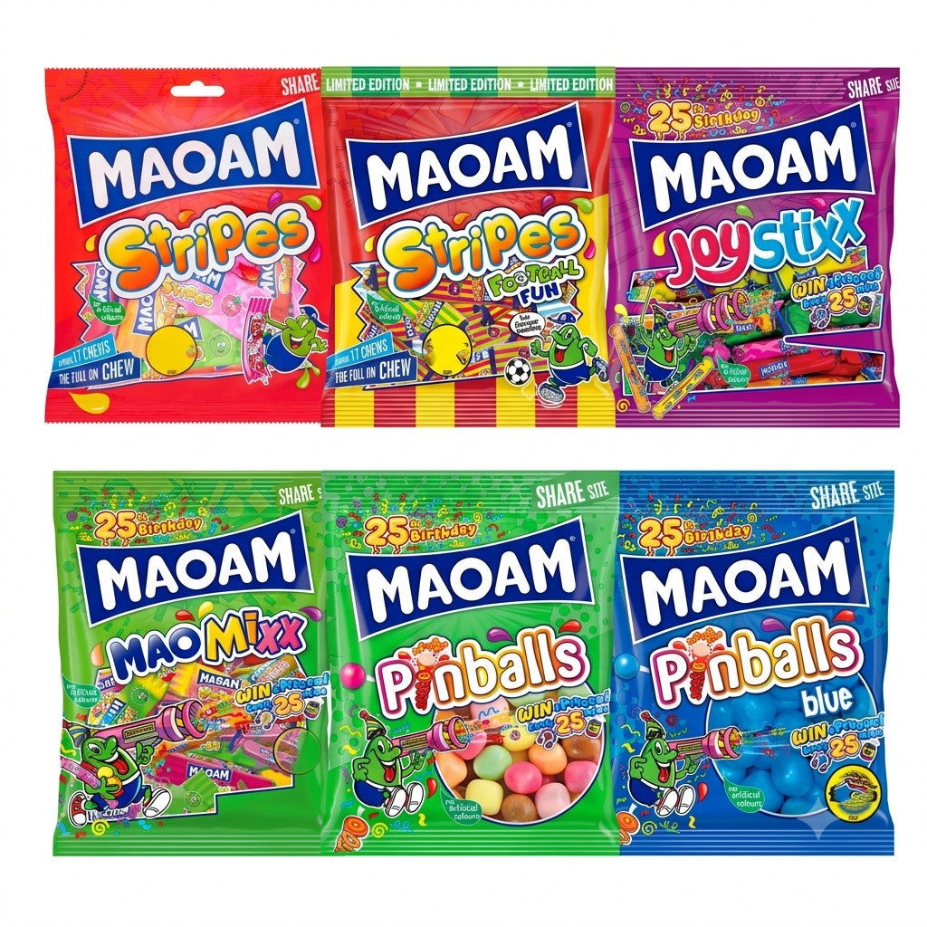 MAOAM Chewy Sweets 140g x 14 Sharing Bags | Stripes Pinballs MaoMixx Joystixx