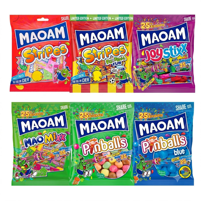 MAOAM Chewy Sweets 140g x 14 Sharing Bags | Stripes Pinballs MaoMixx Joystixx