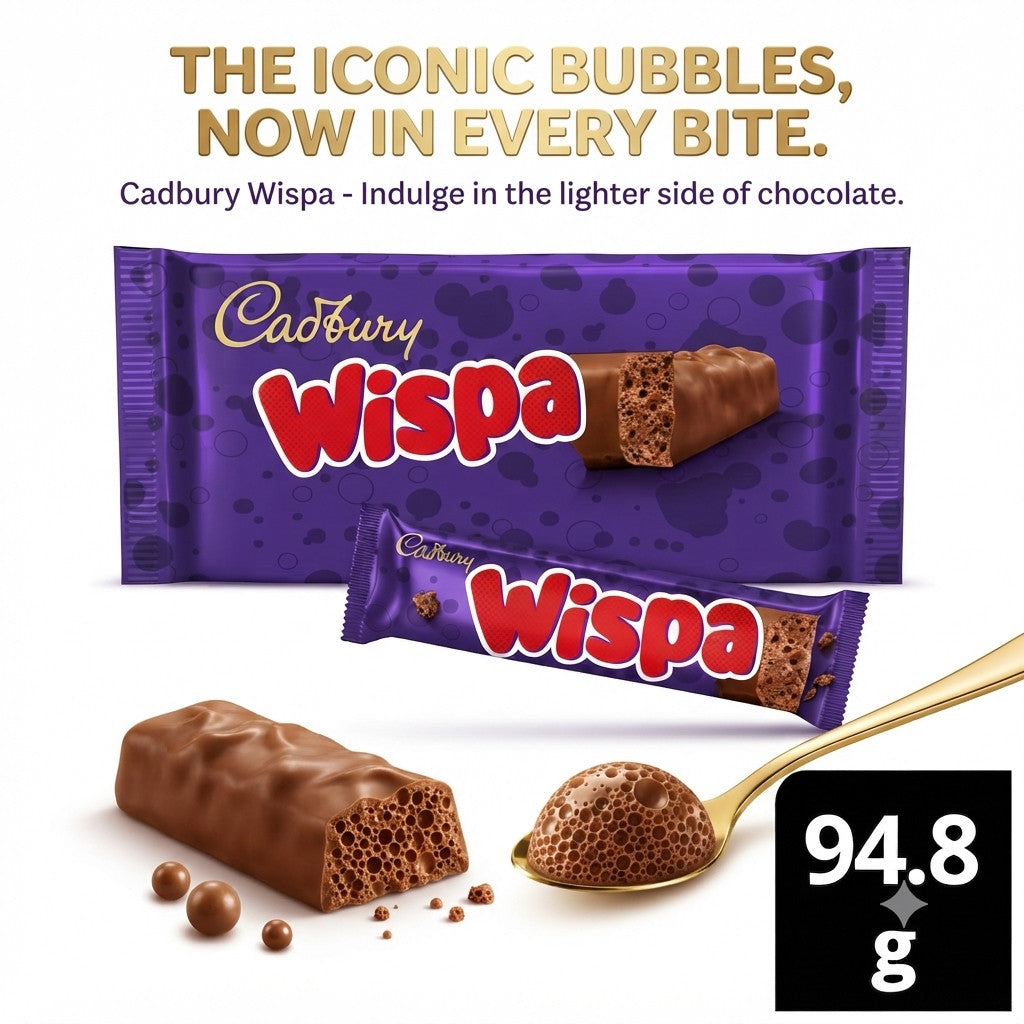 Cadbury Wispa Chocolate Bar Bulk Box Multi-Pack 11x (4x 23.7g) UK Import Fresh