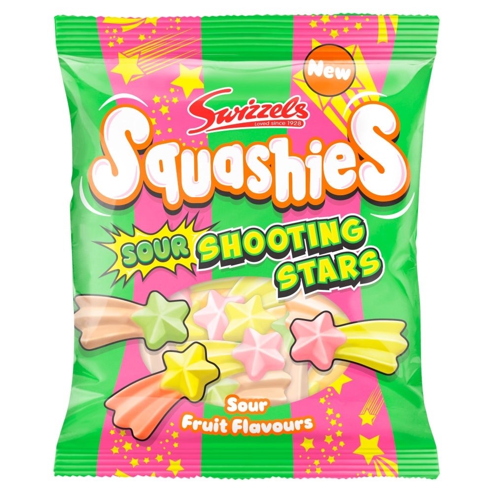 Swizzels Squashies Sour Shooting Stars 100g x 12 | 3 Tangy Flavours