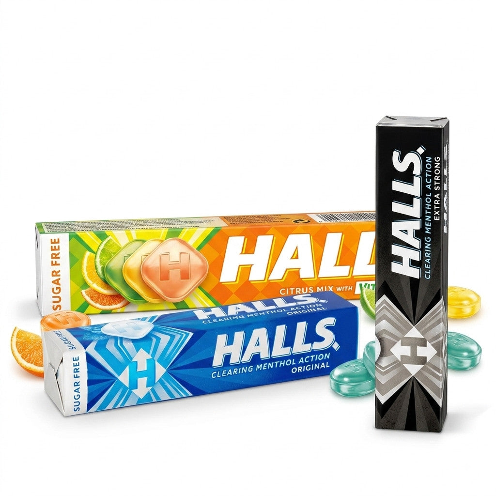 Halls Menthol Lozenges 20 Rolls | Extra Strong, Sugar Free or Citrus Mix