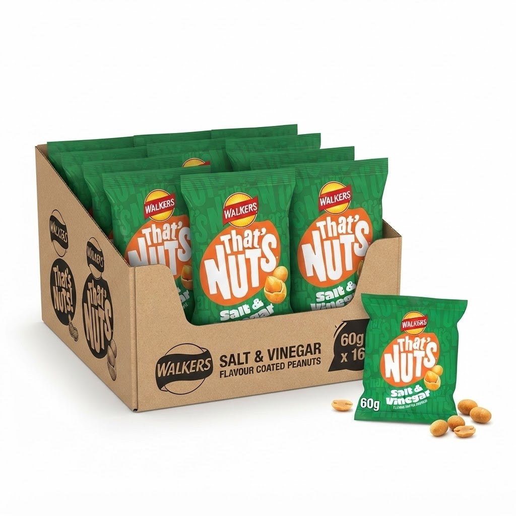 Walkers That's Nuts Salt & Vinegar Coated Peanuts 60g | Crunchy Sharing Snack