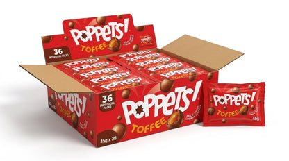 36 x 39g Poppets Chewy Toffee Box Covered in Milk Chocolate Bulk Sweets Full Box