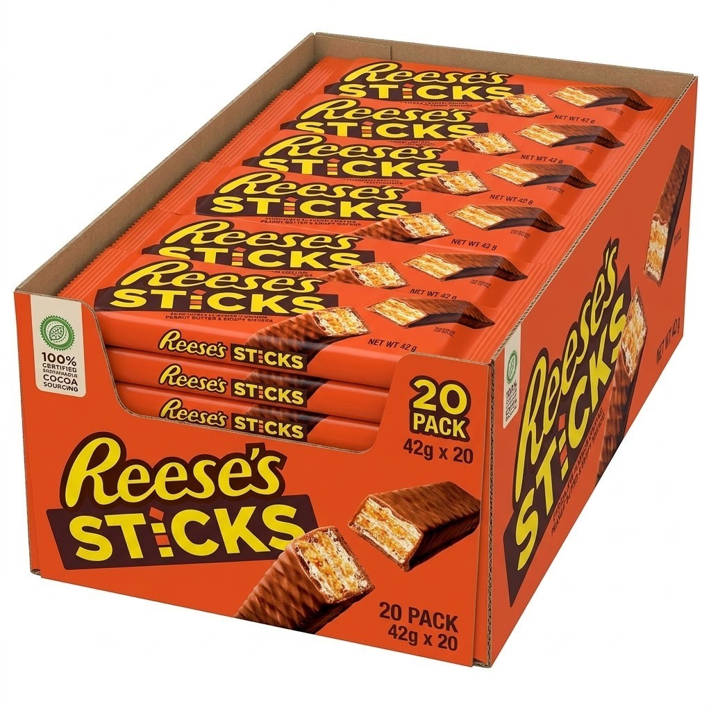 Reeses Sticks Wafer Candy Bar 42g x 20 - Single or Bulk Box Options Available