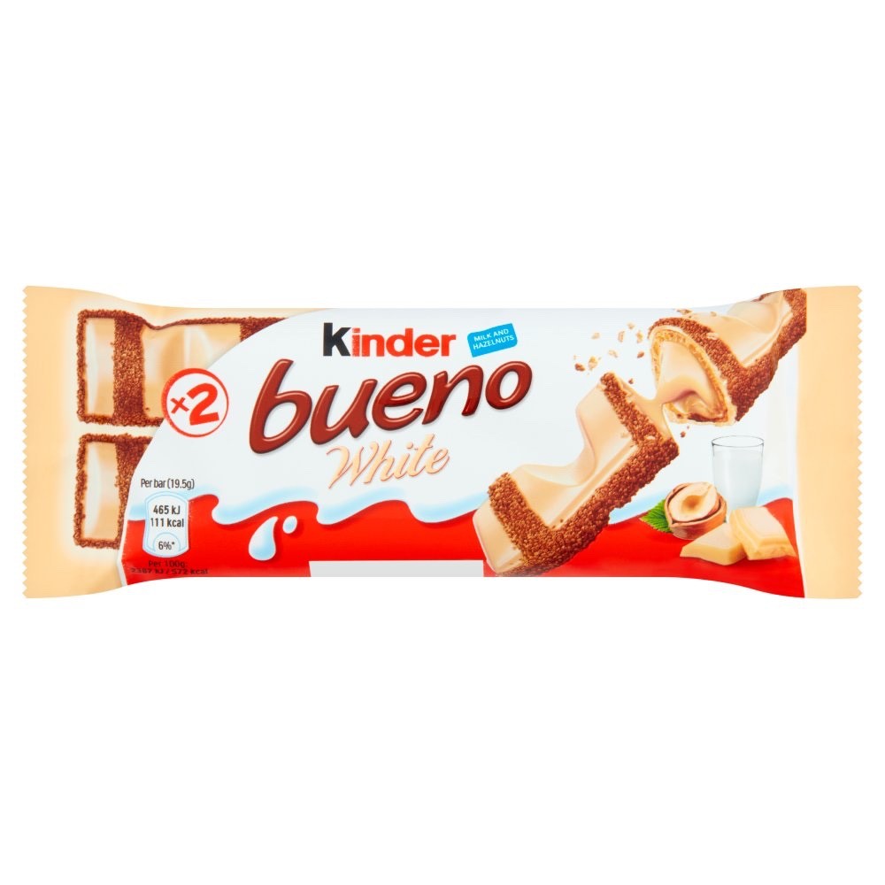 39g x 30 Kinder Bueno White Chocolate & Hazelnut Wafer Biscuit Snack Bar