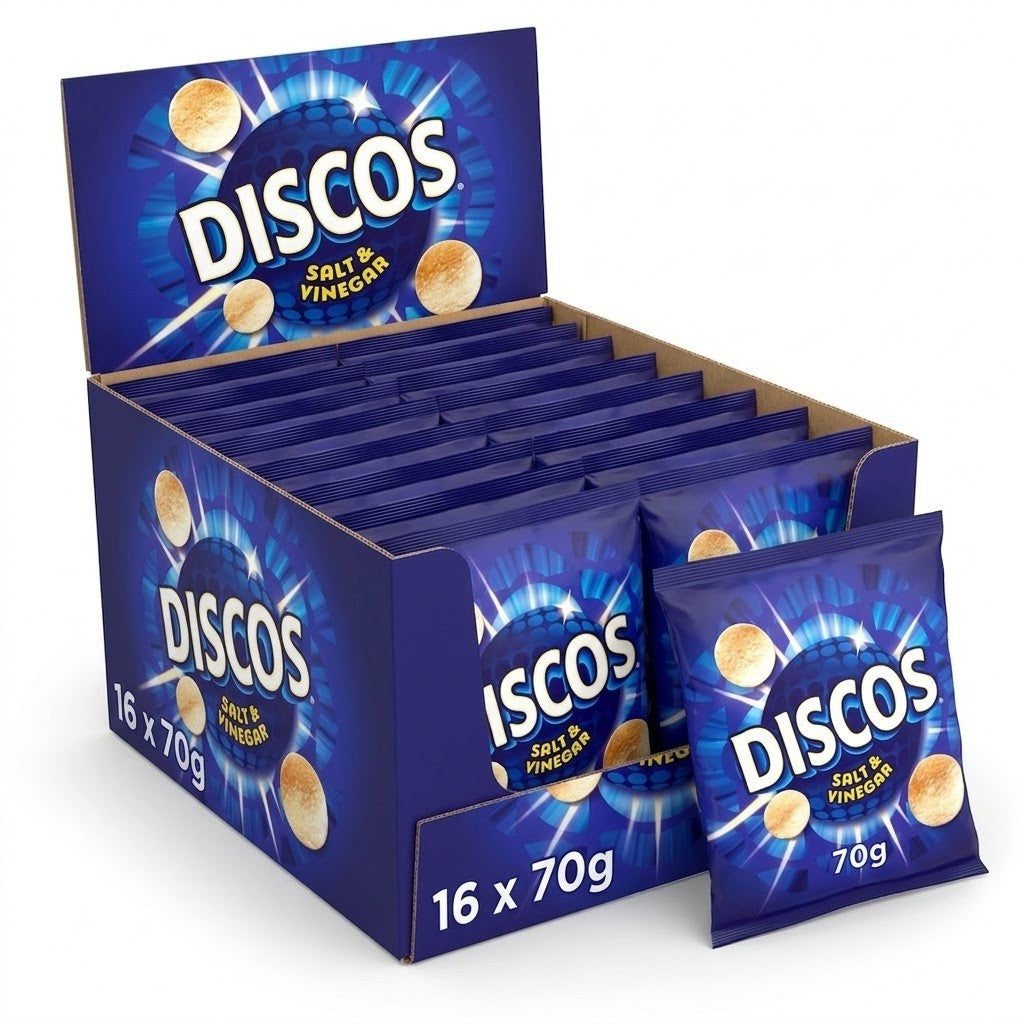Discos Salt & Vinegar Wheat Snack Crisps 70g x 16 | UK Vegetarian