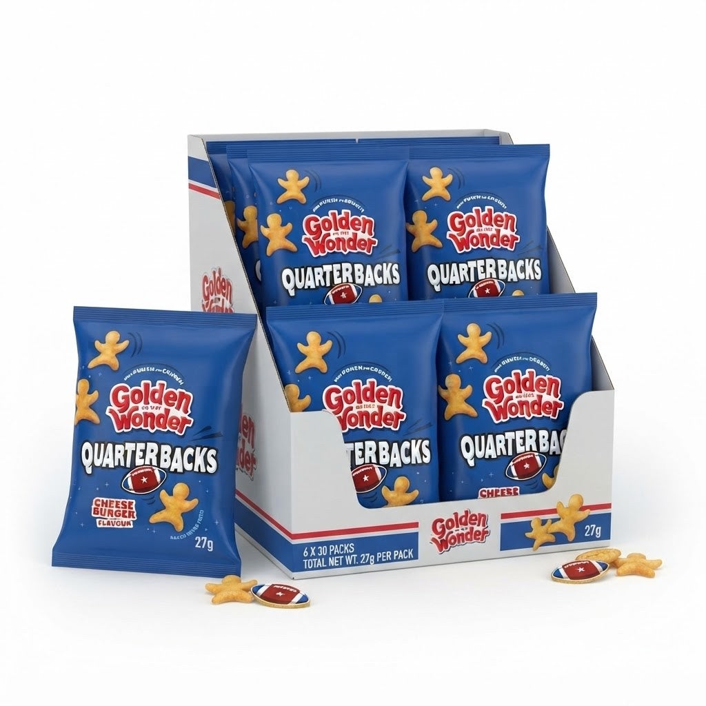 Golden Wonder Quarterbacks Cheeseburger Crisps 27g x 30 | Baked Vegetarian Snacks