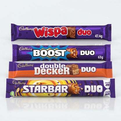 Cadbury Duo Chocolate Bars Bulk Box 32 x Wispa, Boost, Double Decker, Starbar