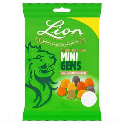 Lion Original Hard Gums & Mini Gems with Liquorice 130g x 12 | Classic Sweets