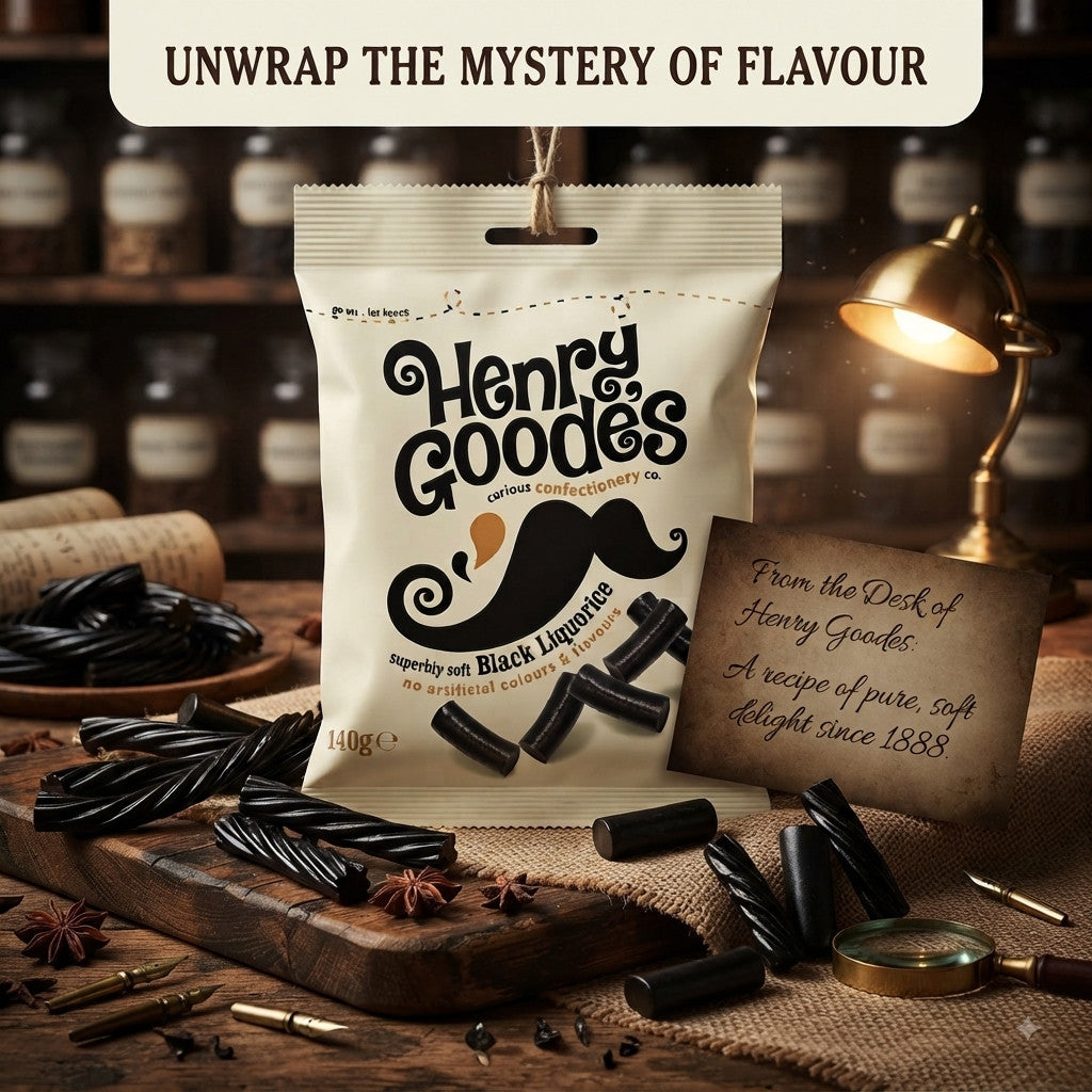 Henry Goode's Superbly Soft Black Liquorice 140g x 12 | Vegetarian Sweets