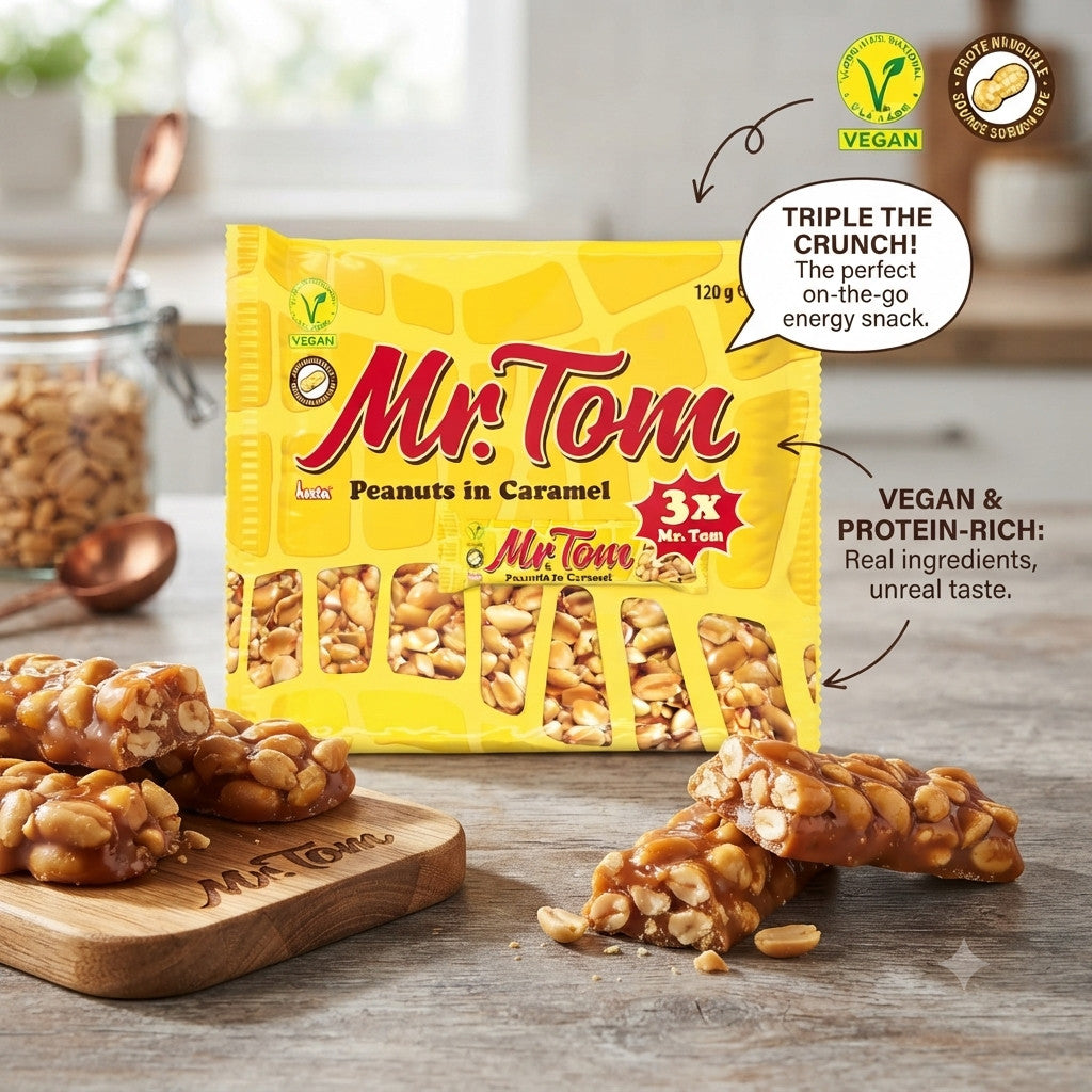 120g x 12 Mr.Tom Peanuts in Caramel Snack Bars Pack Vegan Friendly Peanut Crunch