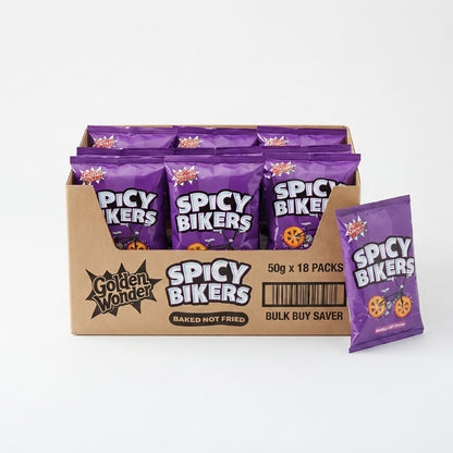 Golden Wonder Spicy Bikers Crisps 50g x 18 | Baked Spicy Snacks | Bulk Box