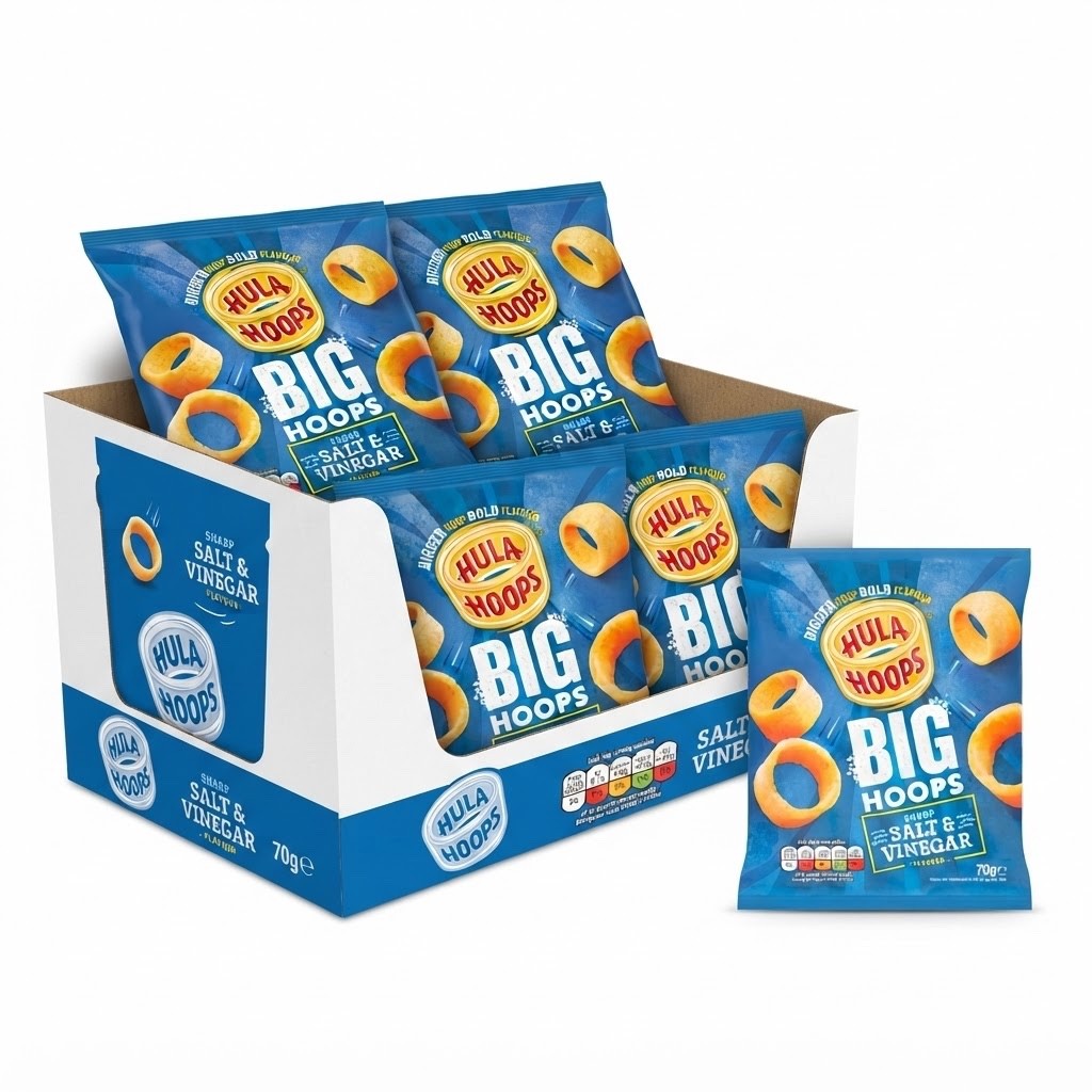 Hula Hoops Big Hoops Salt & Vinegar Crisps 70g x 20 | Bigger Hoops