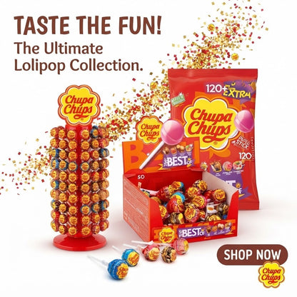 Chupa Chups The Best of Assorted Lollipops Bulk Box & Bag Multipack Display Stan
