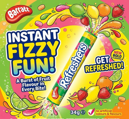 Barratt Refreshers Fizzy Fruit Rolls 34g | Retro Chewy Sweets Bulk Pack