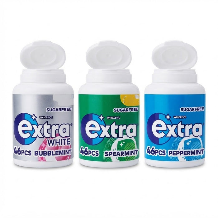 Wrigley's Extra Sugar Free Chewing Gum 46 Pieces | Bulk Bottle | Bubblemint, Spearmint & Peppermint