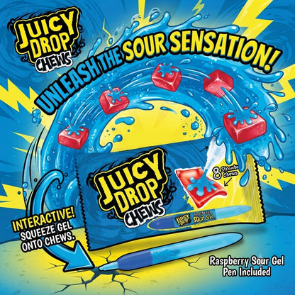 Juicy Drop Chews Sour Gel 67g x 12 | Strawberry & Raspberry Candy