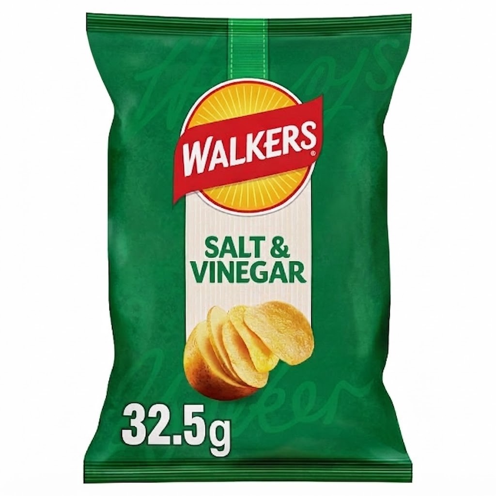 Walkers Salt & Vinegar Crisps 32.5g x 32 | Great British Potatoes