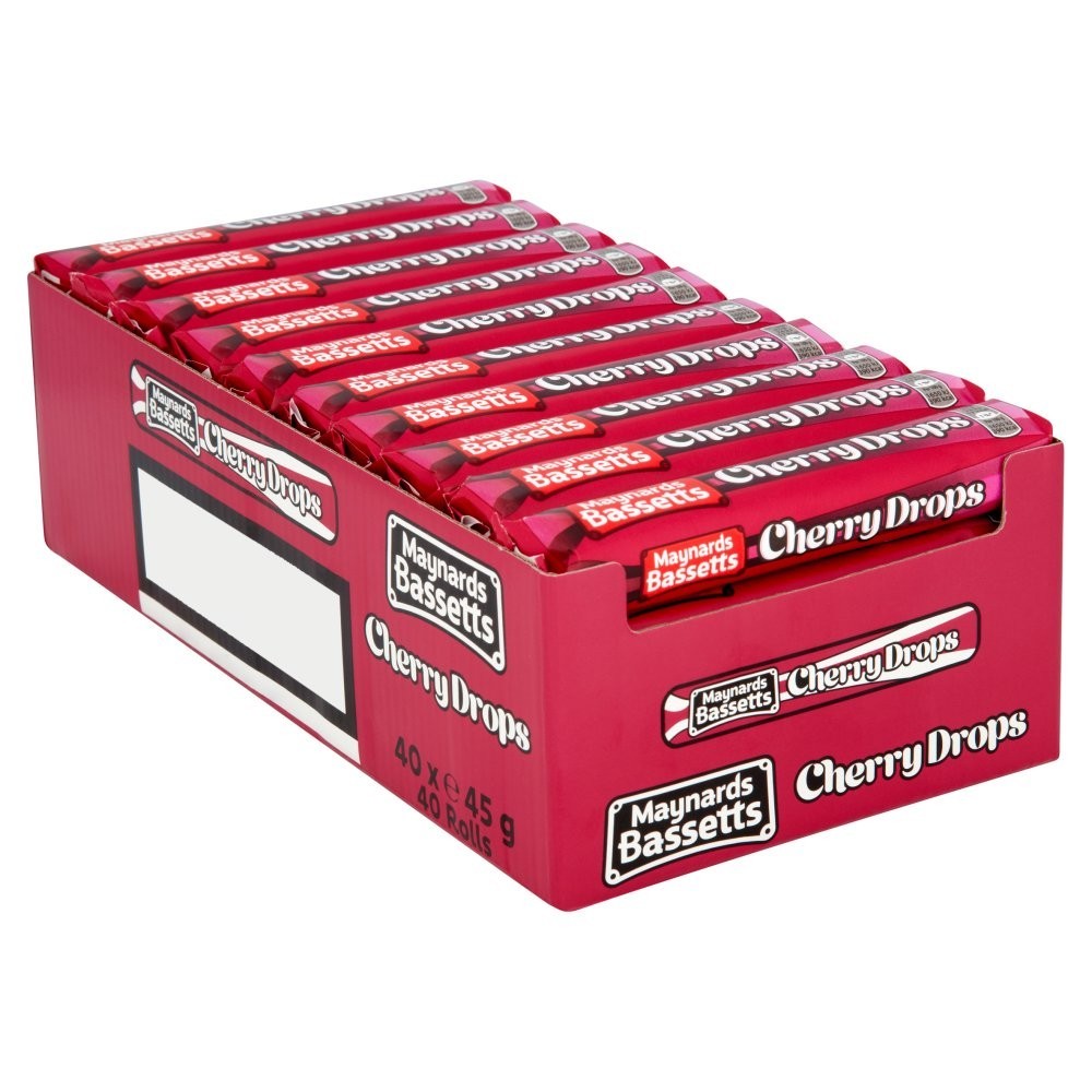 45g Maynards Bassetts Cherry Drops Sweets Roll Bulk Box Multipack British