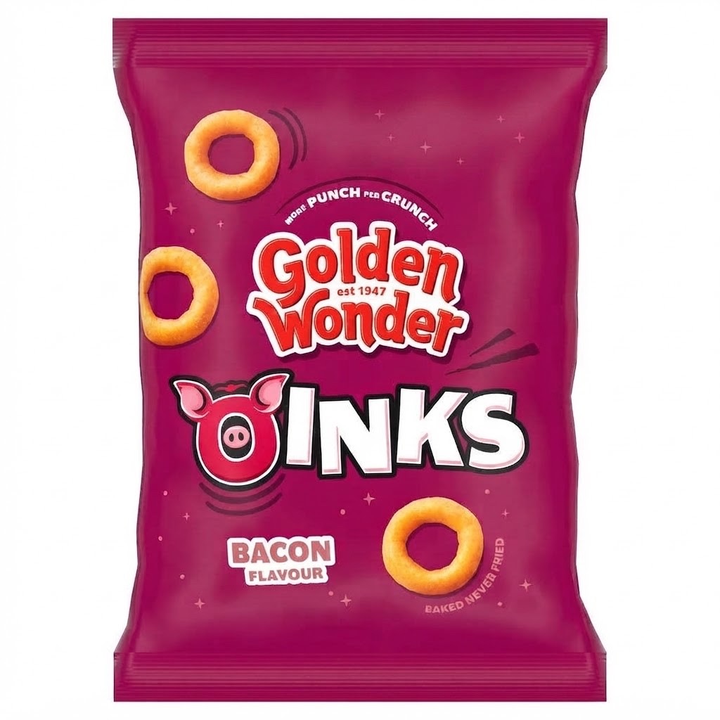 Golden Wonder Oinks Bacon Flavour Crisps 27g x 30 | Baked Vegan Share Box
