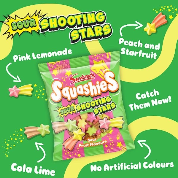 Swizzels Squashies Sour Shooting Stars 100g x 12 | 3 Tangy Flavours