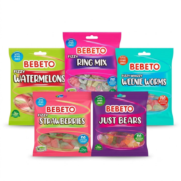 Bebeto Jelly Sweets 150g | Fizzy Watermelons, Rings, Strawberries, Worms & Bears