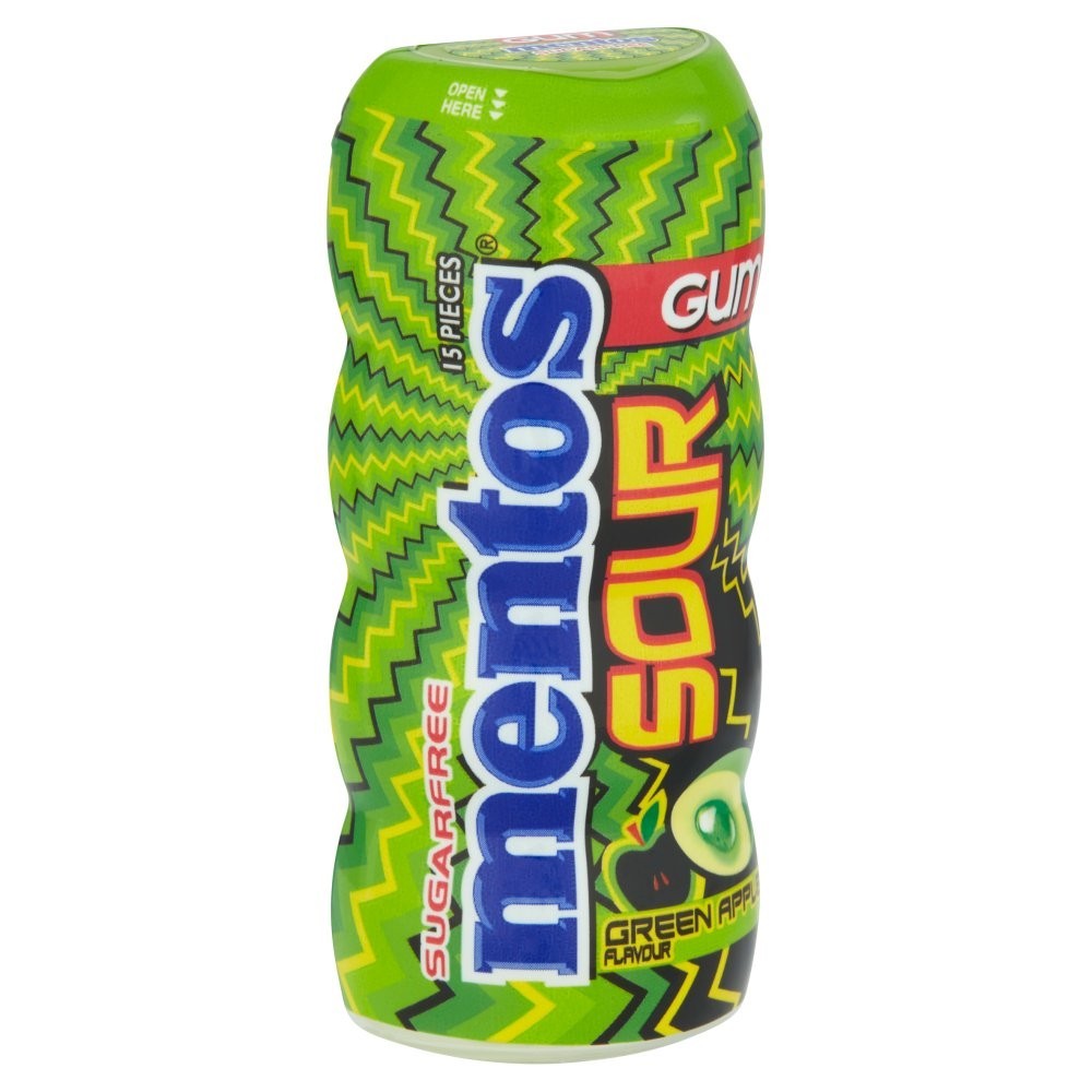 Mentos Sour Chewing Gum Green Apple Flavour Sugarfree Pocket Bottle 30g x 10