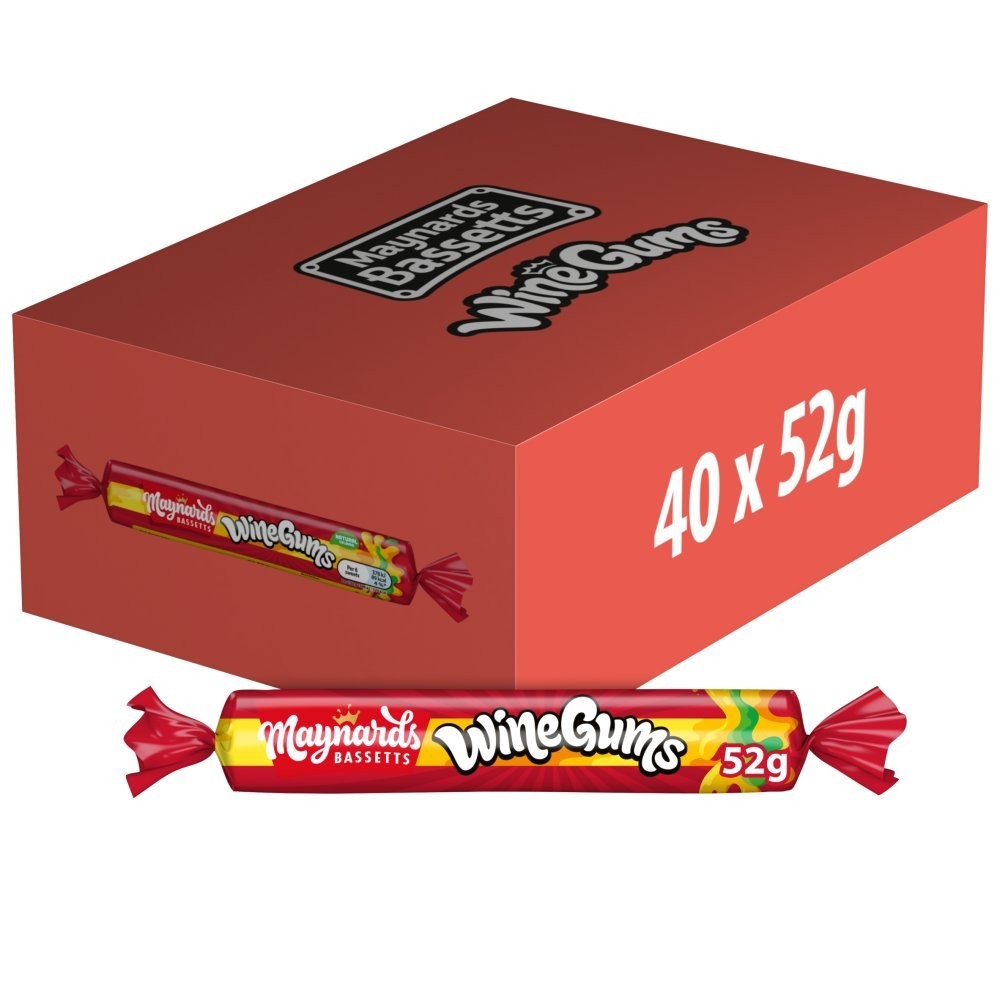52g x 40 Maynards Bassetts Wine Gums Sweets Roll Bulk Box Fruit Flavoured Candy