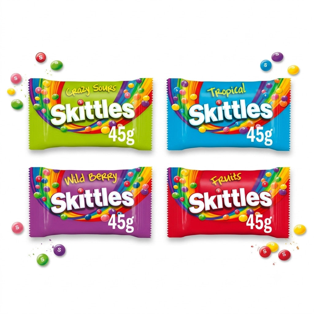 Skittles Chewy Sweets 45g | Crazy Sours, Tropical, Wild Berry & Fruit | 36 Pack
