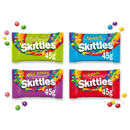 Skittles Chewy Sweets 45g | Crazy Sours, Tropical, Wild Berry & Fruit | 36 Pack