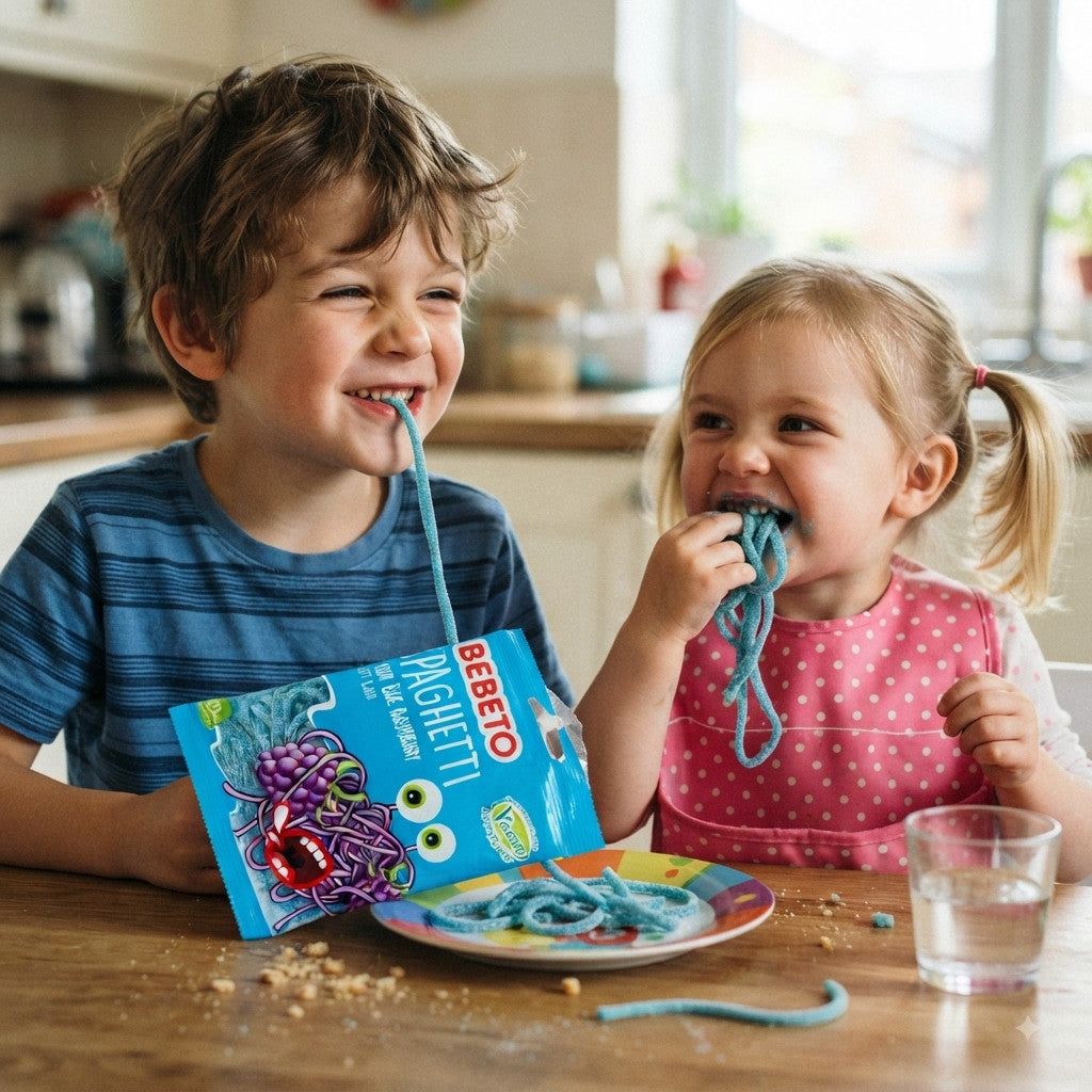 Bebeto Sour Blue Raspberry Spaghetti 70g x 20 | Vegan & Halal Soft Candy
