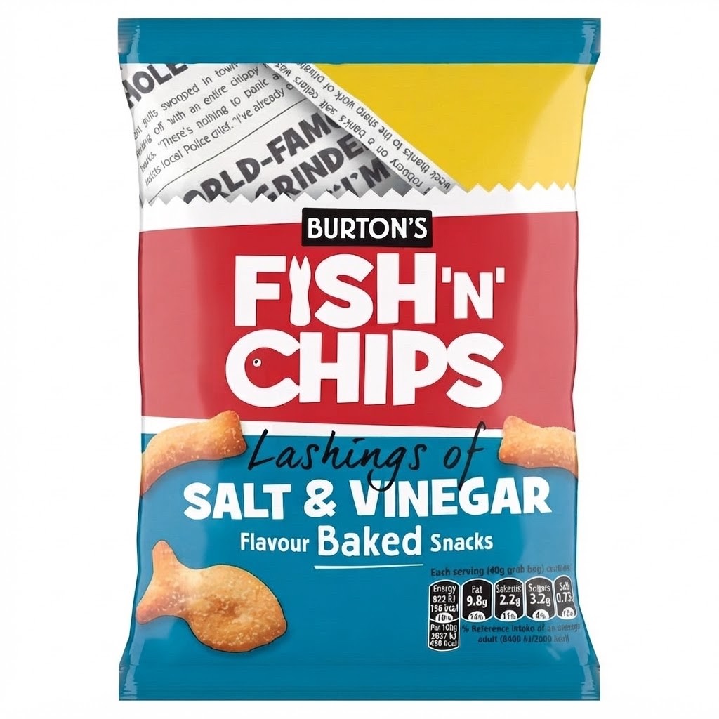 Burton's Fish N Chips Salt & Vinegar Baked Snacks 40g x 30 | Vegetarian