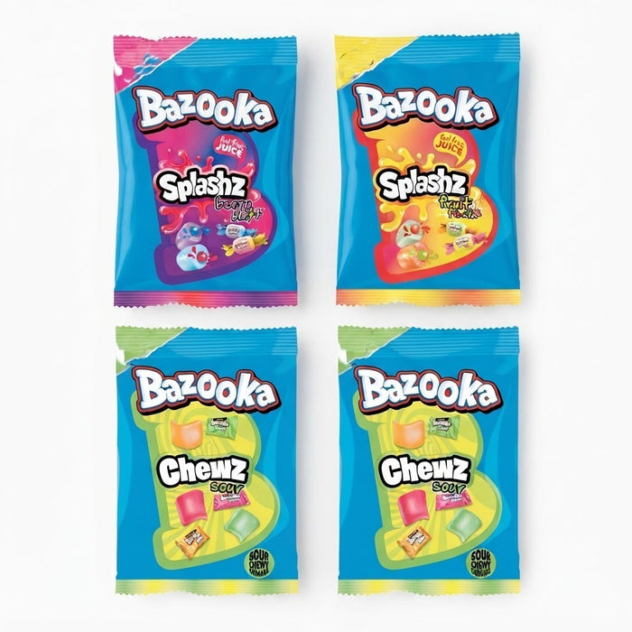 Bazooka Splashz & Chewz Candy 120g x 12 | Berry, Fruit, Tropical & Sour Flavours