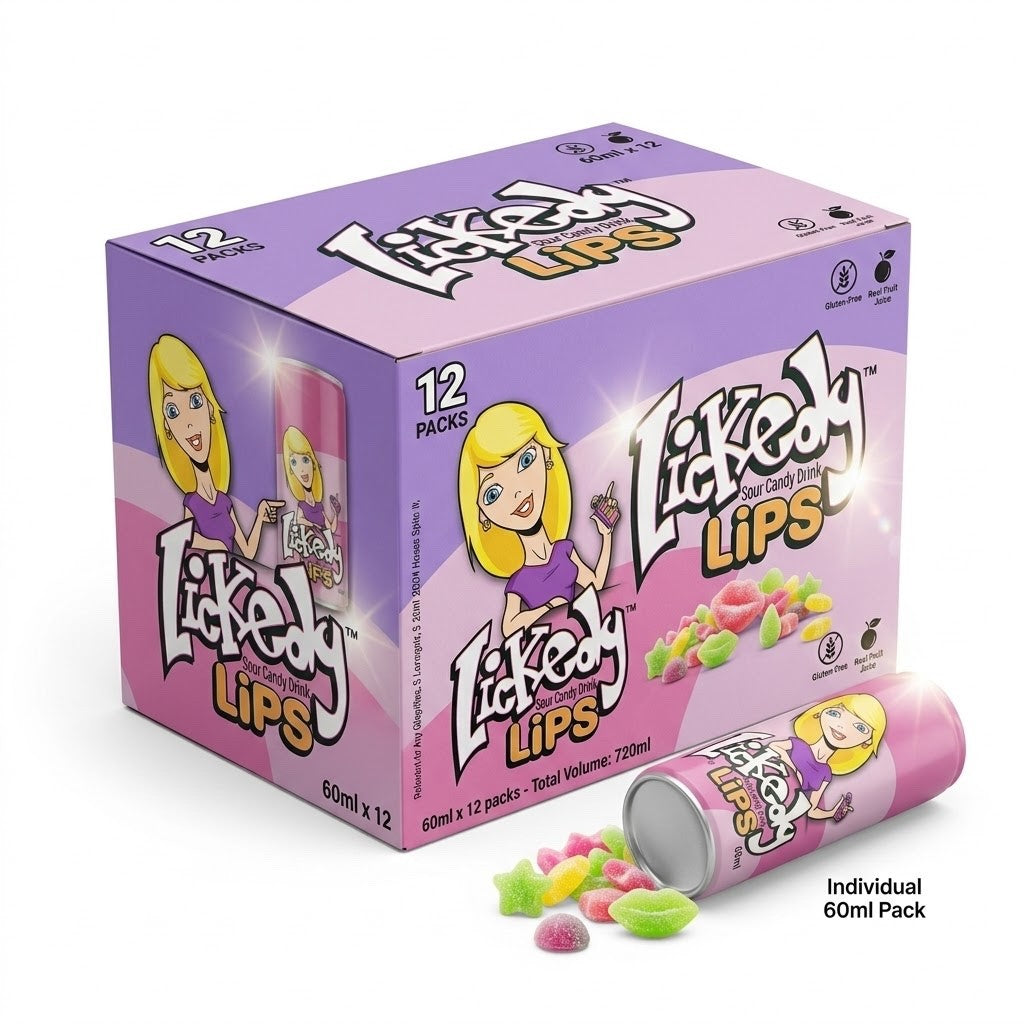 Lickedy Lips Sour Liquid Candy Drink 60ml x 12 | Strawberry & Blue Raspberry