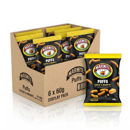 Cheese & Marmite Puffs 60g x 18 | Full-Flavour Vegetarian Snacks