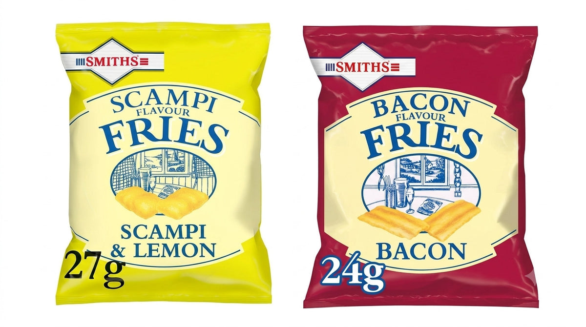 Smiths Fries Pub Snacks 24 Packs | Scampi & Lemon 27g or Bacon Flavour 24g